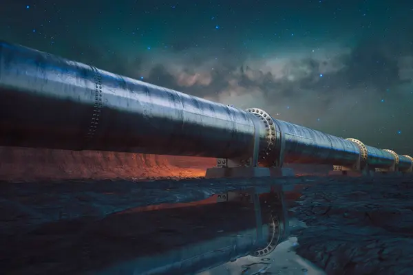 Majestic Evening Scene Unveils Expansive Industrial Pipeline Stretching Horizon Its — Stock Photo, Image