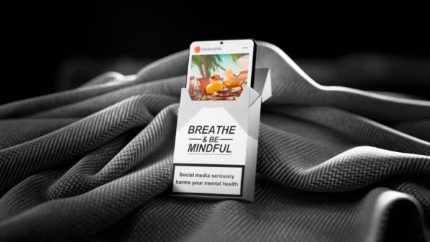 Smartphone Com Relaxamento Mindfulness Lembrete Tela Colocado Fundo Tecido Texturizado — Vídeo de Stock