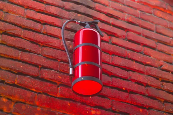 Close Image Showcasing Vibrant Red Fire Extinguisher Securely Fixed Textured — Stock Photo, Image