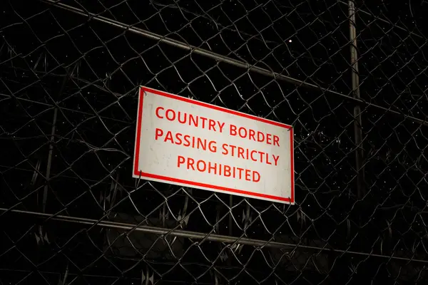 Vivid Red White Prohibition Sign Declares Country Border Passing Strictly — Stock Photo, Image