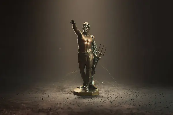 Faszinierende Nahaufnahme Einer Königlichen Poseidon Statue Aus Bronze Hoch Aufgerichtet — Stockfoto