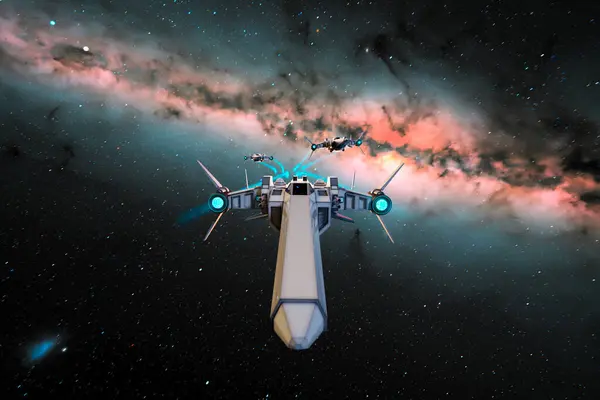 Captivating Digital Art Advanced Spacecraft Amidst Stunningly Vivid Nebula Capturing — Stock Photo, Image