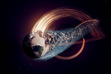 Bu sanat eseri, Dünya 'nın uzaya dağıldığını gösteriyor. Felaket bir değişimi ya da çarpıcı detaylarla kıyameti temsil ediyor..