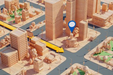 Bu resim titizlikle hazırlanmış ahşap bir şehir modelini gösteriyor. Detaylı binalar, yollar ve kentsel tasarımı vurguluyor..