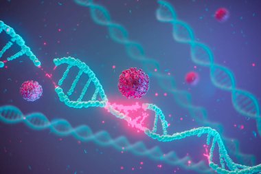 Devrimci CRISPR-Cas9 gen düzenleme aracını gösteren canlı bir dijital illüstrasyon, genetik mühendisliği ve hastalık tedavisinde büyük bir sıçramayı simgeliyor.