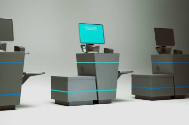 İnsansız çıkış teknolojisindeki son teknolojiyi araştırın: çağdaş perakende satış ortamlarında verimli alışveriş deneyimleri için tasarlanmış şık, kullanıcı dostu self servis istasyonları.