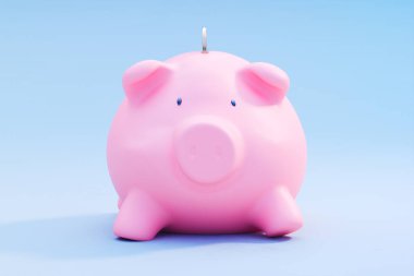 This striking image features a vivid pink piggy bank on a pastel blue background, embodying the essence of savings, financial planning, and budget management. clipart