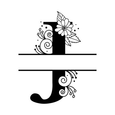 Özelleştirilebilir Çiçek Alfabesi J Monogram, Botanik Bölünmüş Harf Logosu İllüstrasyonu