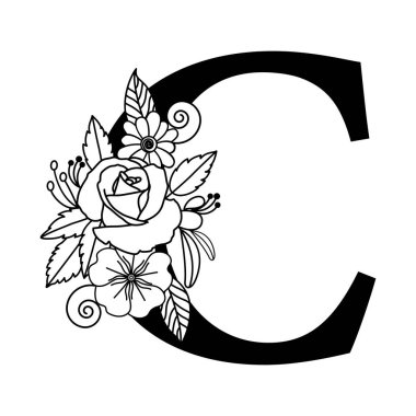 Çiçek Harfi C Monogram, Botanik Tipografi Alfabesi Logo Vektörü