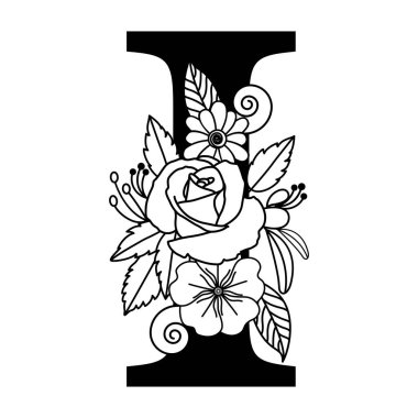 Zarif Çiçek Monogram Mektup I, Botanik Alfabe Logosu, Tipografi Aile İşaretleri