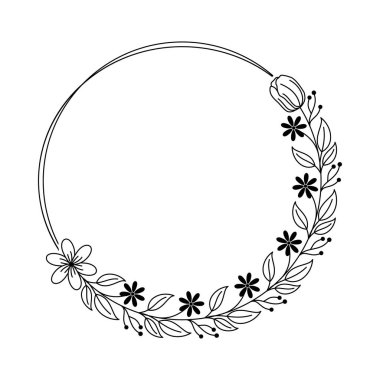 Siyah ve Beyaz Çerçeveli Zarif Çiçekler, Yapraklı Dallar ve Lale