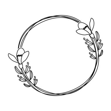 Tuhaf Botanik Çember Çerçevesi, Siyah ve Beyaz Monogram, Özel Logo Resimleri 