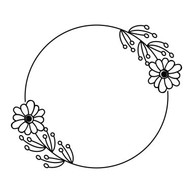 Siyah ve Beyaz Dairesel Çelenk Tasarımı İki Çiçek Kümesi ve Narin Çilek Yayı