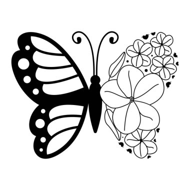 Butterfly Wings and Floral Elegance, Black and White Botanical Logo Vector clipart