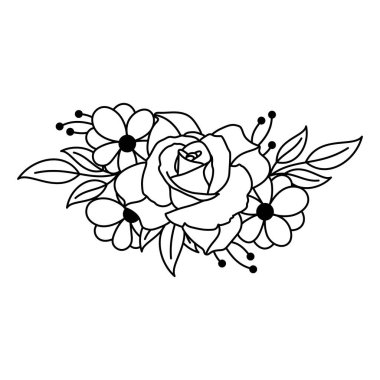 Siyah ve Beyaz Gül ve Yaban Çiçeği Çiçekleri Çiçek, Yabani Çiçekler ve Yapraklarla Düzenleme