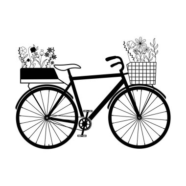 Çiçekli Bisiklet Resimleri, Çiçek Dolu Sepetli Siyah ve Beyaz Butik