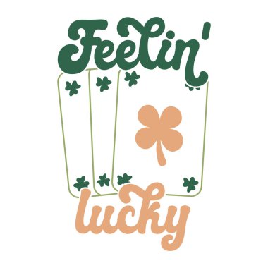 Festive Saint Patrick's Day Illustration with Three Playing Cards, Clovers and a Lucky Four-Leaf Clover and Good Fortune clipart