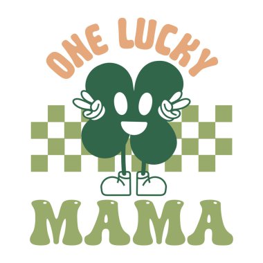 Dekoratif Bir Şanslı Anne, Aziz Patrick Günü Typography Dört Yapraklı Tasarım, Yonca Gösteren Barış İşaretleri