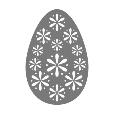 Minimalist Gri Paskalya Yumurtası Beyaz Çiçek desenli