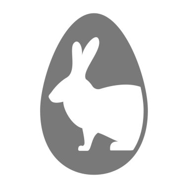 Minimalist Happy Easter Egg Illustration Design with a White Bunny and a Grey Easter Egg Shape clipart