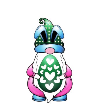 Mutlu Paskalya Cüceleri Kalpli Yumurtalar ve Beyaz Kalpler Giyin