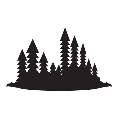 Minimalist Siyah ve Beyaz Orman Silüeti Basit bir Evergreen Ağaç Simgesi