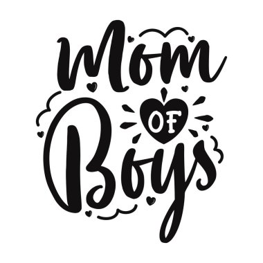 Oğlanların Siyah ve Beyaz Annesi Kalpli ve Oyuncak Tasarımlı Anne Kutlaması