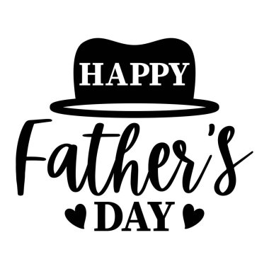 Basit Siyah ve Beyaz Mutlu Babalar Günü Yürekli Şapka Tipografi Vektörü
