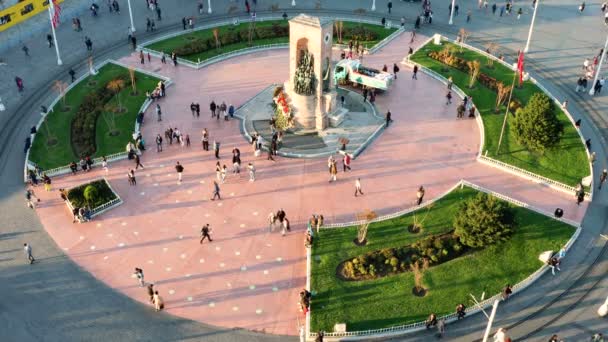Istanbul Centrum Taksim Plein Repuplic Monument Luchtfoto Populaire Toeristische Bestemming — Stockvideo