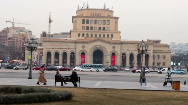 Ereván Armenia Febrero 2024 Vista General Plaza República Ereván Museo — Vídeo de stock