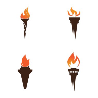 Alev yassı simgelerle yanan meşale. Sembol alevi koleksiyonu, illüstrasyon