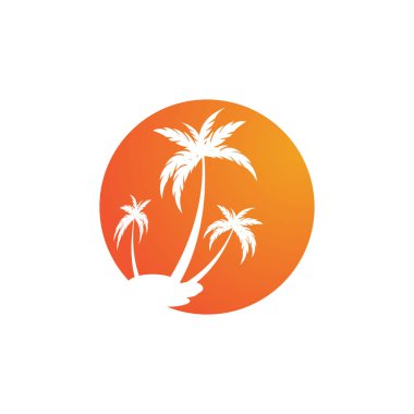 Otel Restoranı Tatil Seyahat Logosu için Palm Tree Plajı Silueti