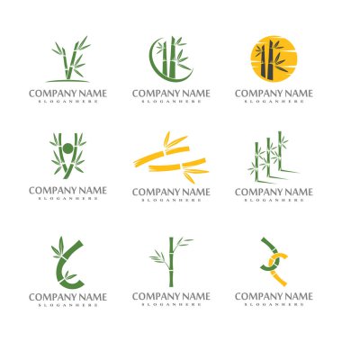 Yeşil yapraklı bambu logo ilüstrasyon vektör şablonu