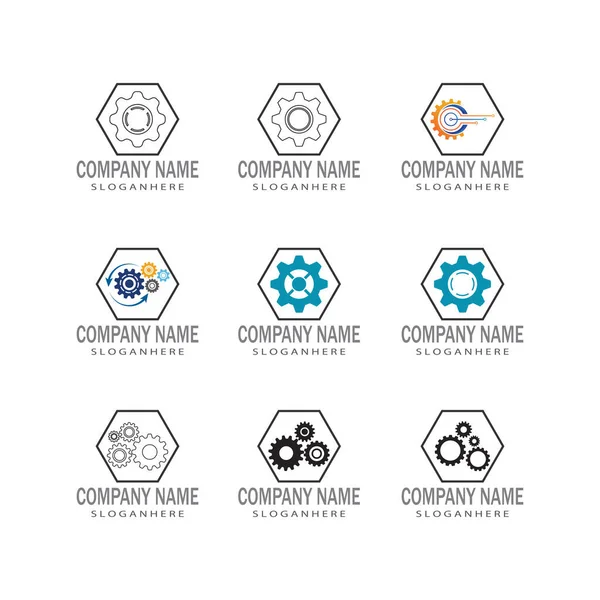 Gear Logo Şablonu Vektör Çizimi Tasarımı — Stok Vektör