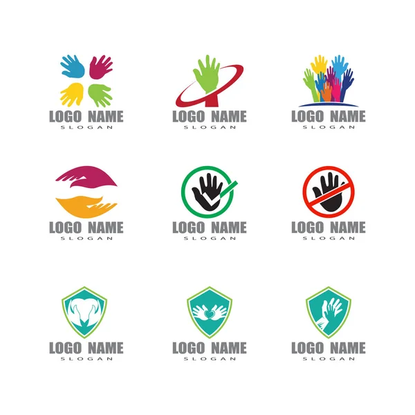 Hand Care Logo Mall Vektor Ikon Företag — Stock vektor