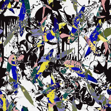 Karışık el çizgisi arkaplanı rengarenk kusursuz desen. Suluboya grunge dokusu tekstil dijital baskı tasarımı