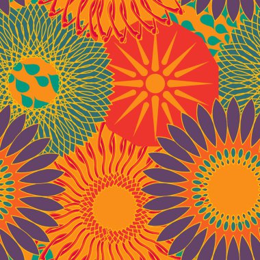 Kusursuz soyut desen. Tekstil kumaşları için soyut çiçek ve geometrik desen. Satış afişleri, posterler, etiketler ve hediye paketleme kağıtları için tasarım ögesi.