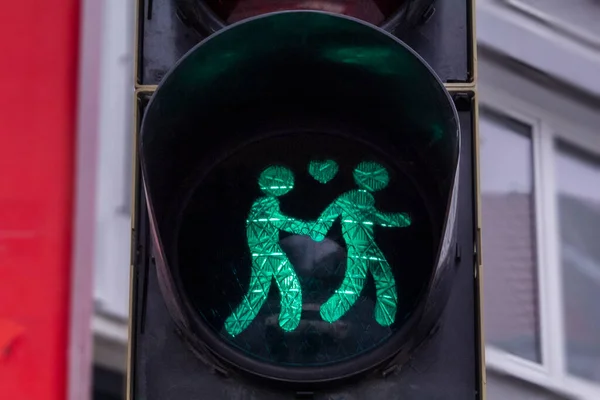 Semáforo Para Pedestres Apoio Casal Lésbico Gay Alemanha Semáforo Mostra Fotos De Bancos De Imagens