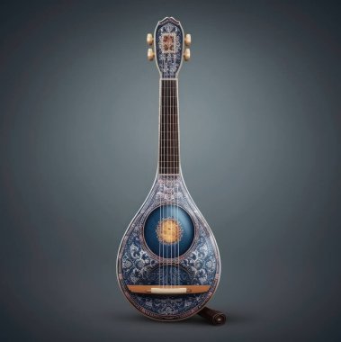 Kazak folk müzik enstrümanı Dombra mavi stilde