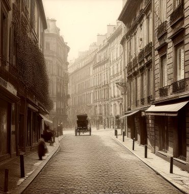 1900 'lerden bir Fransız sokağının eski bir fotoğrafı. Fotoğraf bir aile albümünden..