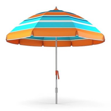 Beyaz arka planda çizgili plaj şemsiyesi