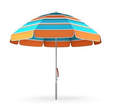 Beyaz arka planda çizgili plaj şemsiyesi