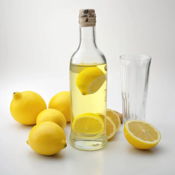 Stock image A bottle of limoncello on a white background