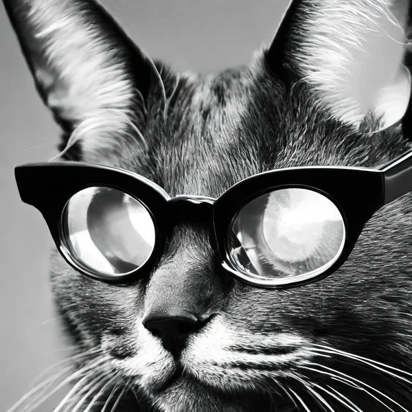 Portrait of a black cat with glasses