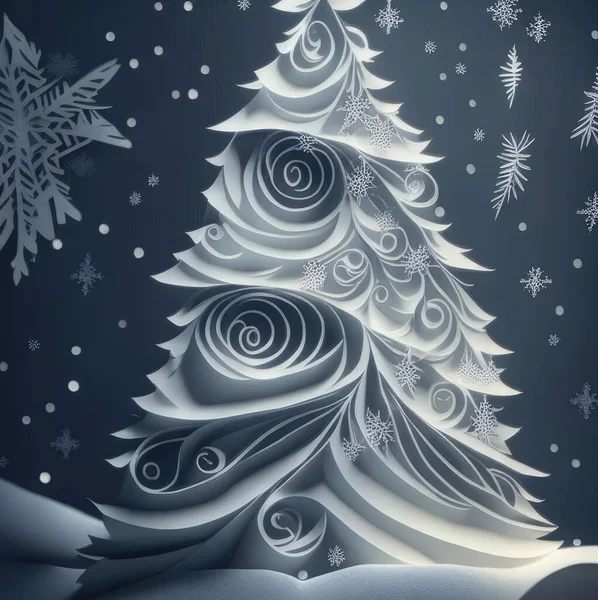 Різдвяна Ялинка Вирізана Паперу Зображення Вітальних Листівок Дизайну — стокове фото