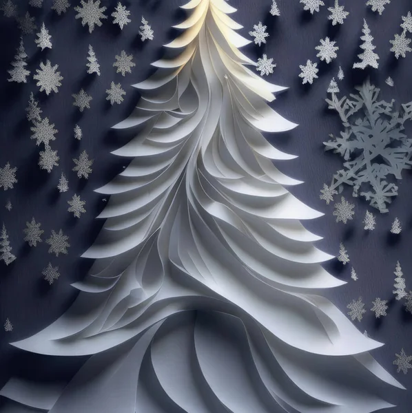 Kerstboom Uit Papier Gesneden Afbeelding Voor Wenskaarten Ontwerp — Stockfoto