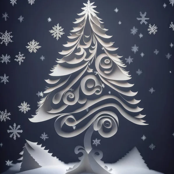 Різдвяна Ялинка Вирізана Паперу Зображення Вітальних Листівок Дизайну — стокове фото