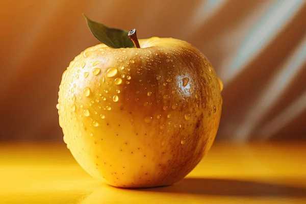 Gelber Apfel Mit Wassertropfen Aus Nächster Nähe — Stockfoto