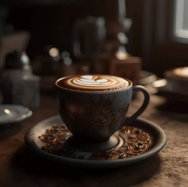 Kopp Kaffe Med Mjölk Mörk Bakgrund Varm Latte Eller Cappuccino — Stockfoto