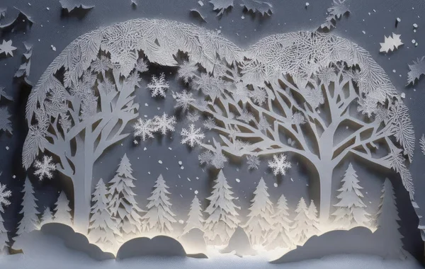 stock image Winter Christmas landscape cut out of paper for greeting card